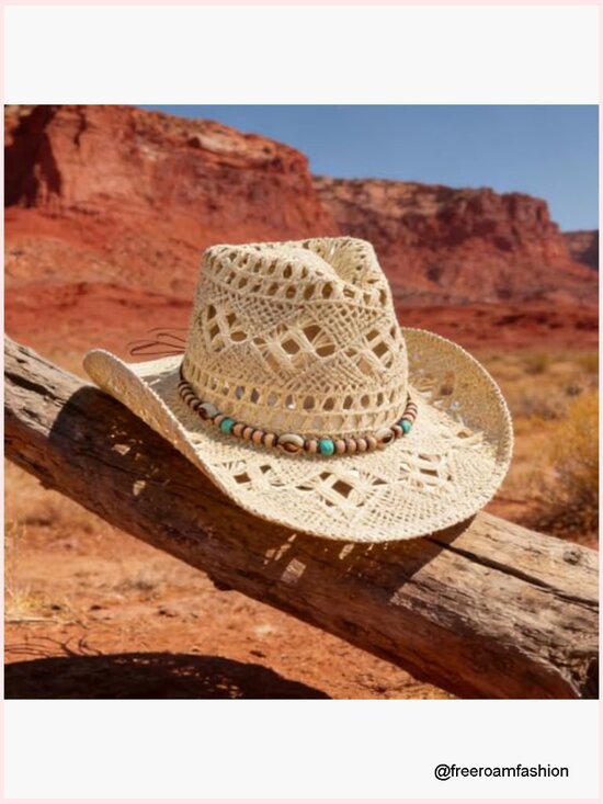 Woven Straw Cowboy Hat with Flexible Brim, Unisex Western Sun Hat, Breathable, main image 4